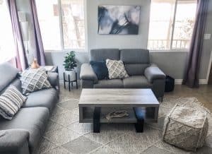 living room with a boutique rug as a piece of decor