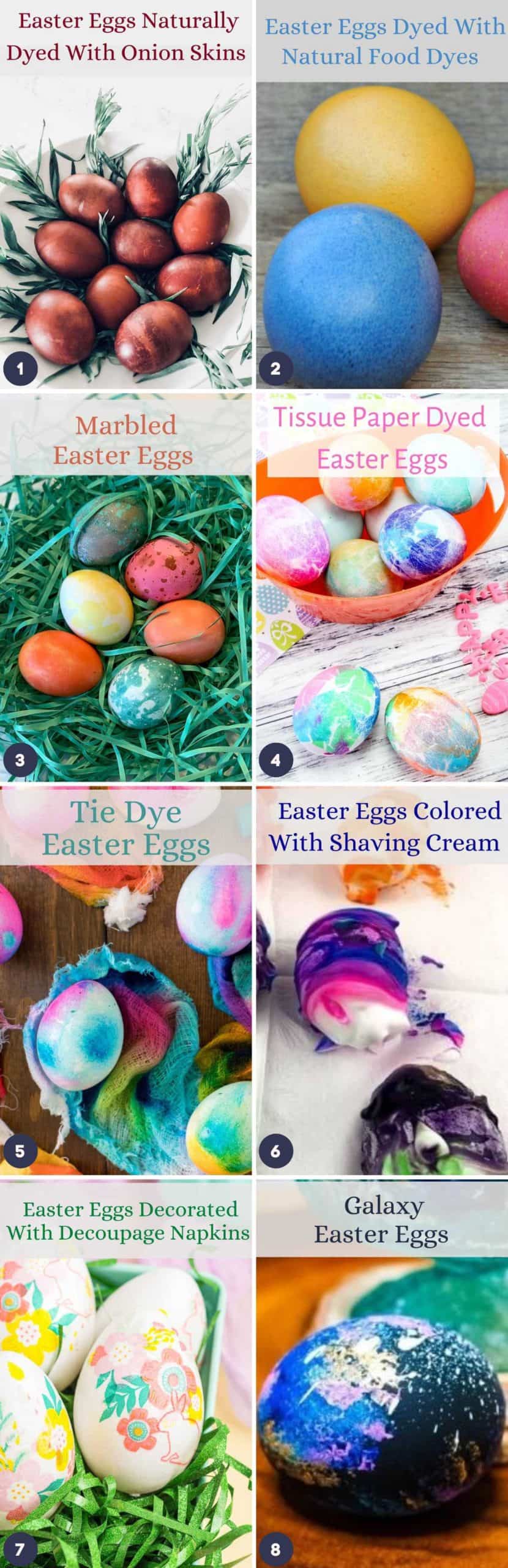 A list of 8 different Easter egg designs for kids