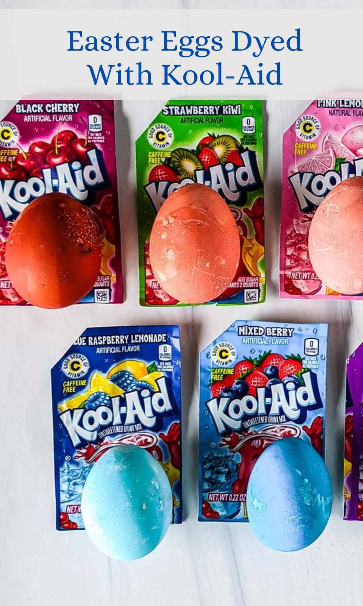 Easter eggs dyed with Kool-Aid
