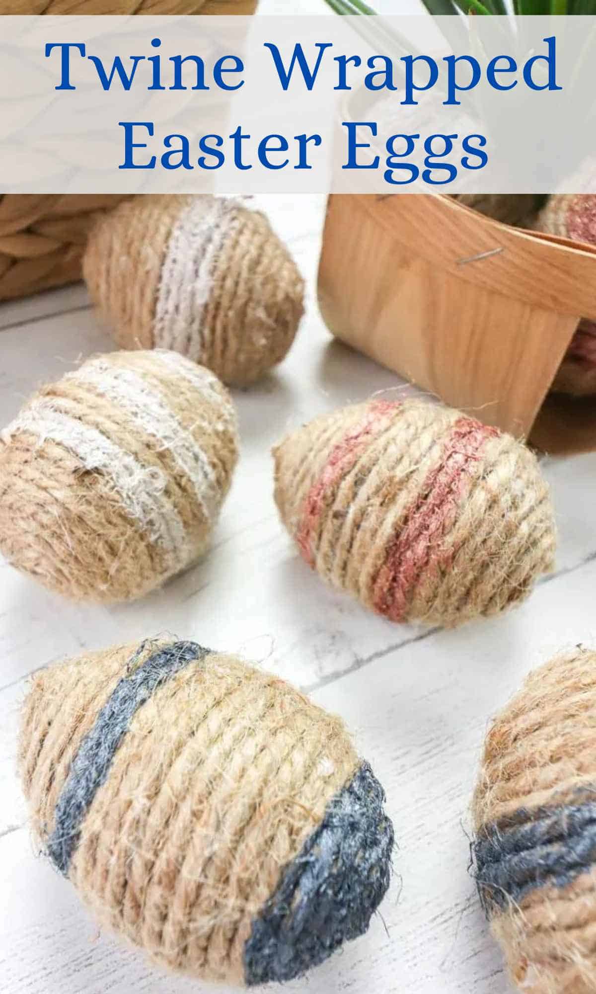 Twine wrapped Easter eggs as simple  Easter egg design for kids