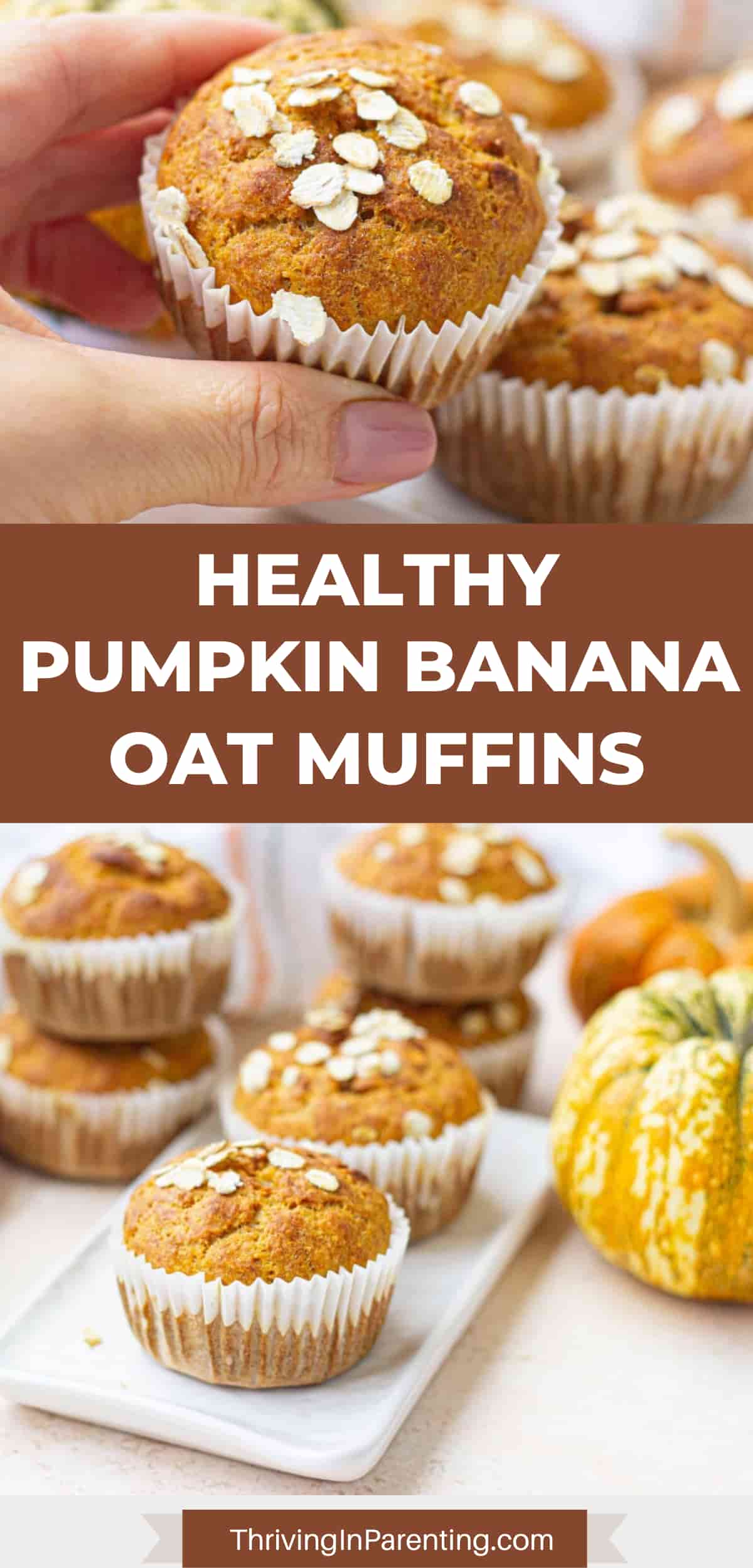 Healthy pumpkin banana oat muffins.