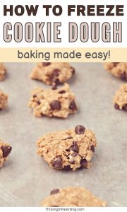 Pin image of cookie dough balls on a baking sheet and text reading How to freeze cookie dough baking made easy.