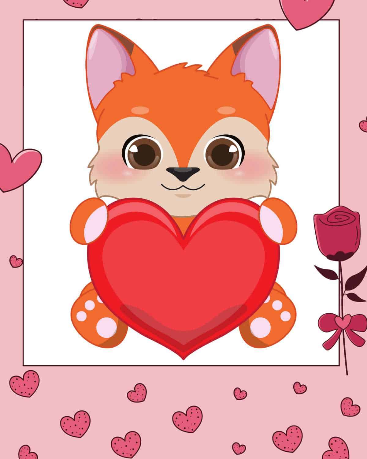 A cartoon fox holding a heart.
