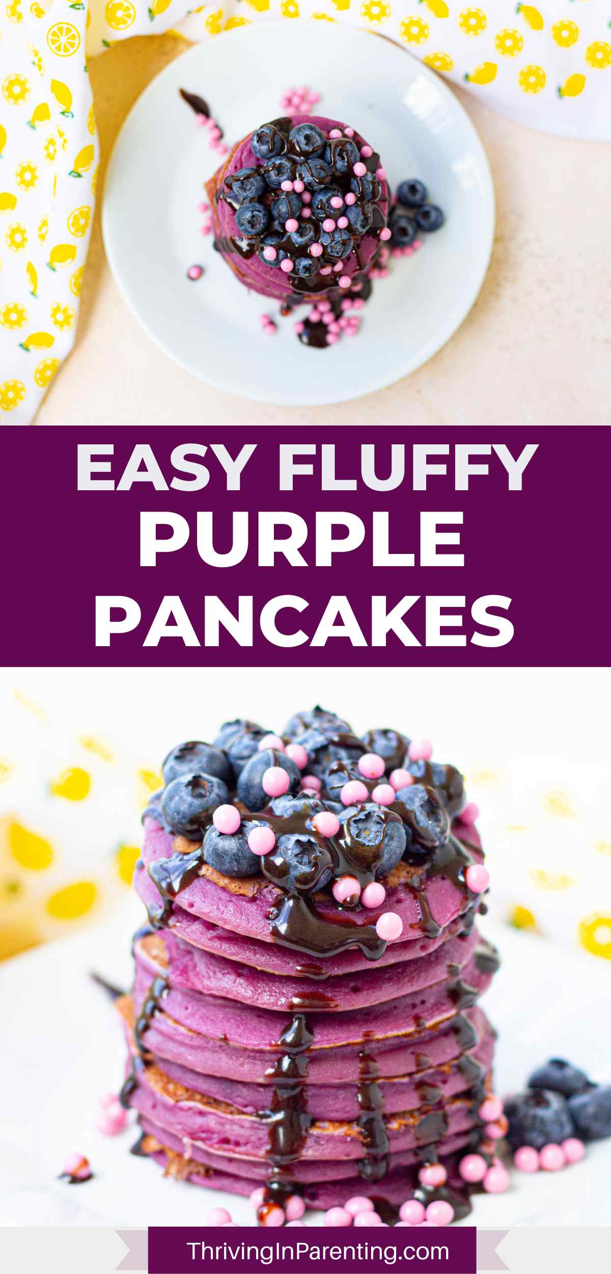 Easy fluffy purple pancakes Pin image