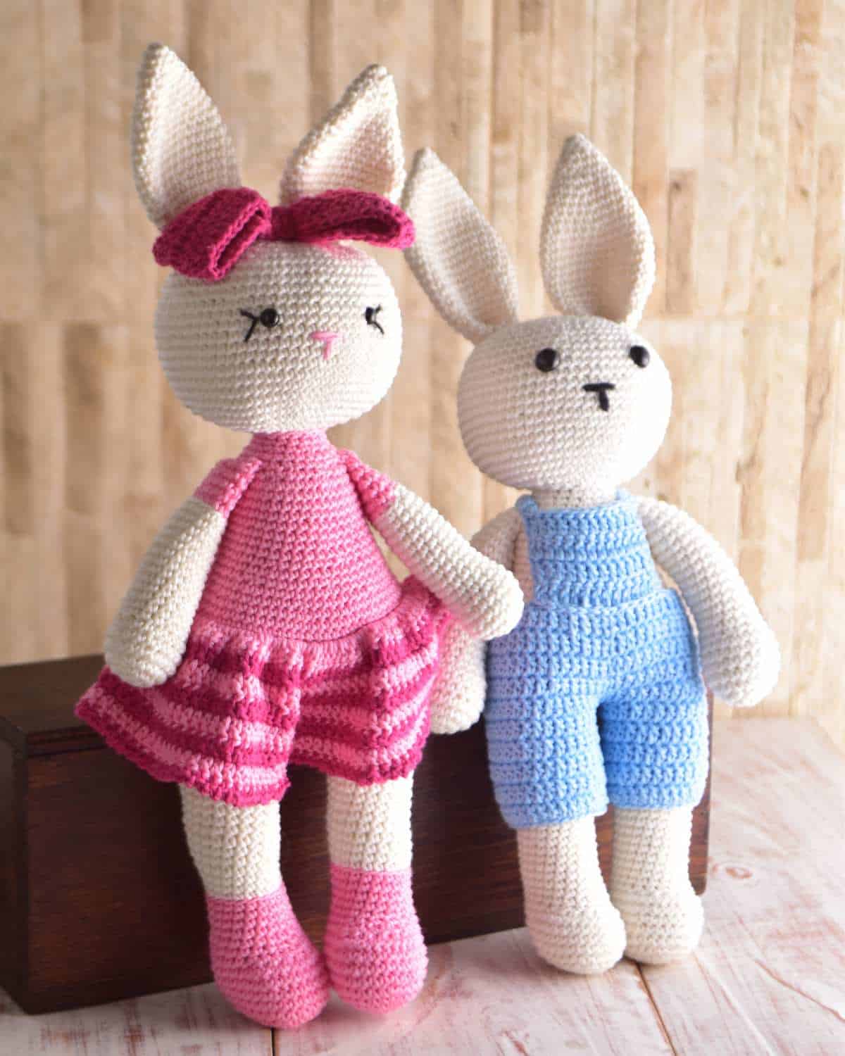 Two crocheted bunnies.