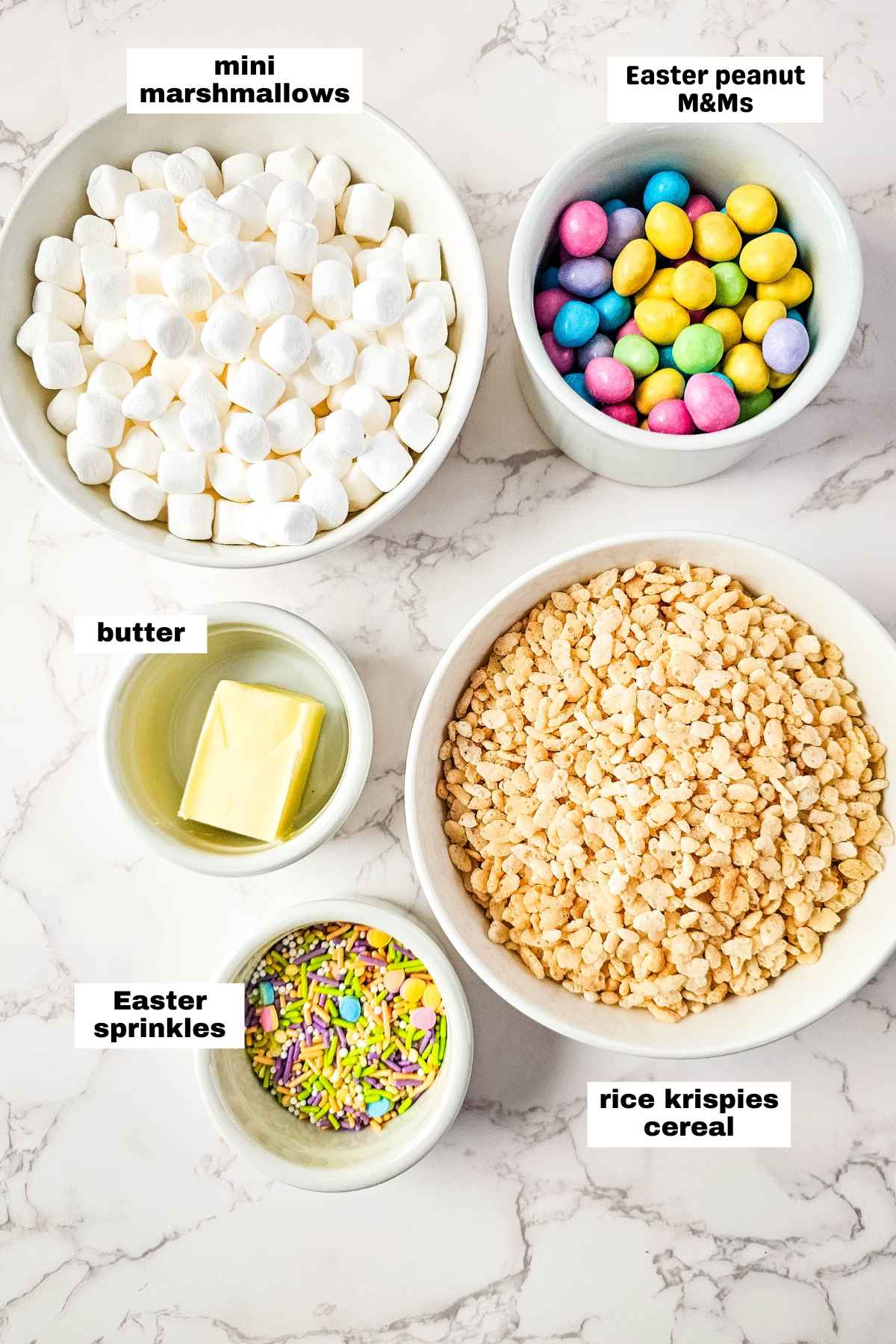 Ingredients for need for M&Ms rice krispie treats.