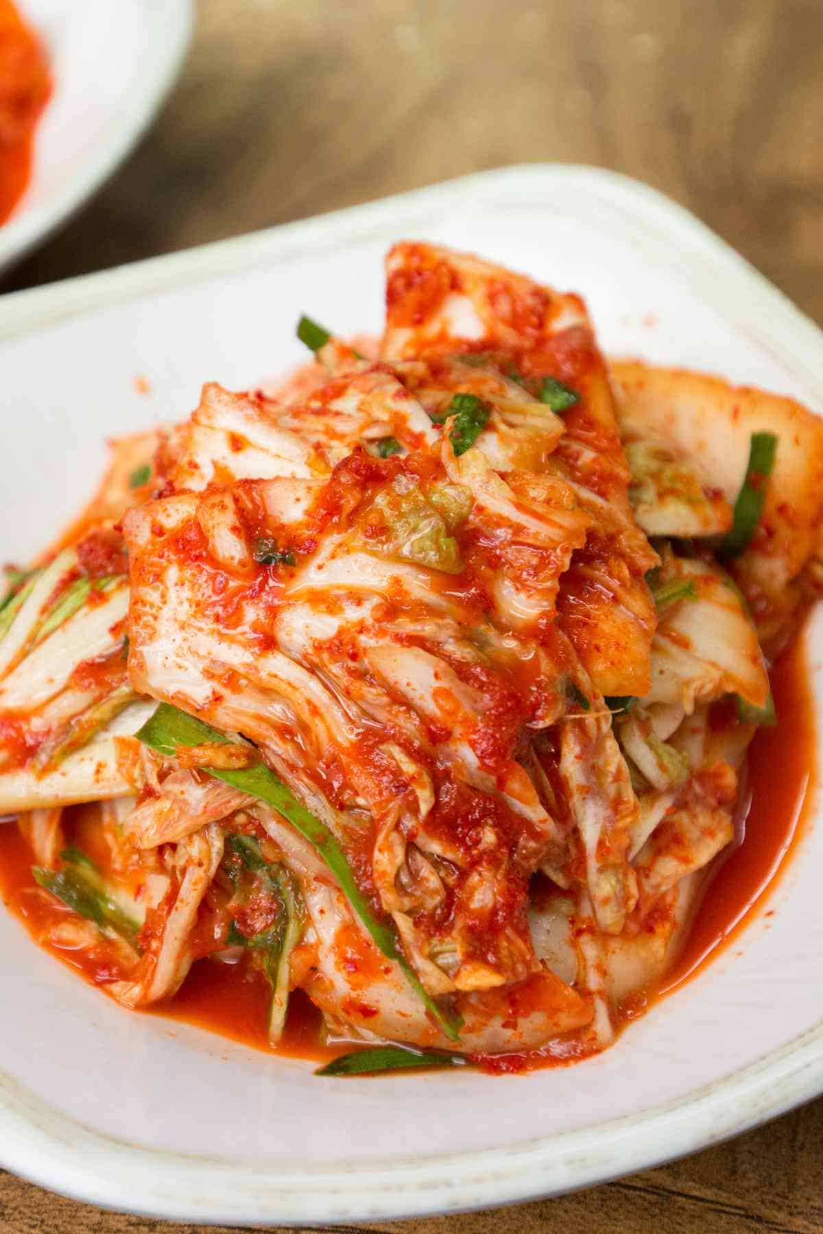 A plate of freshly made kimchi.