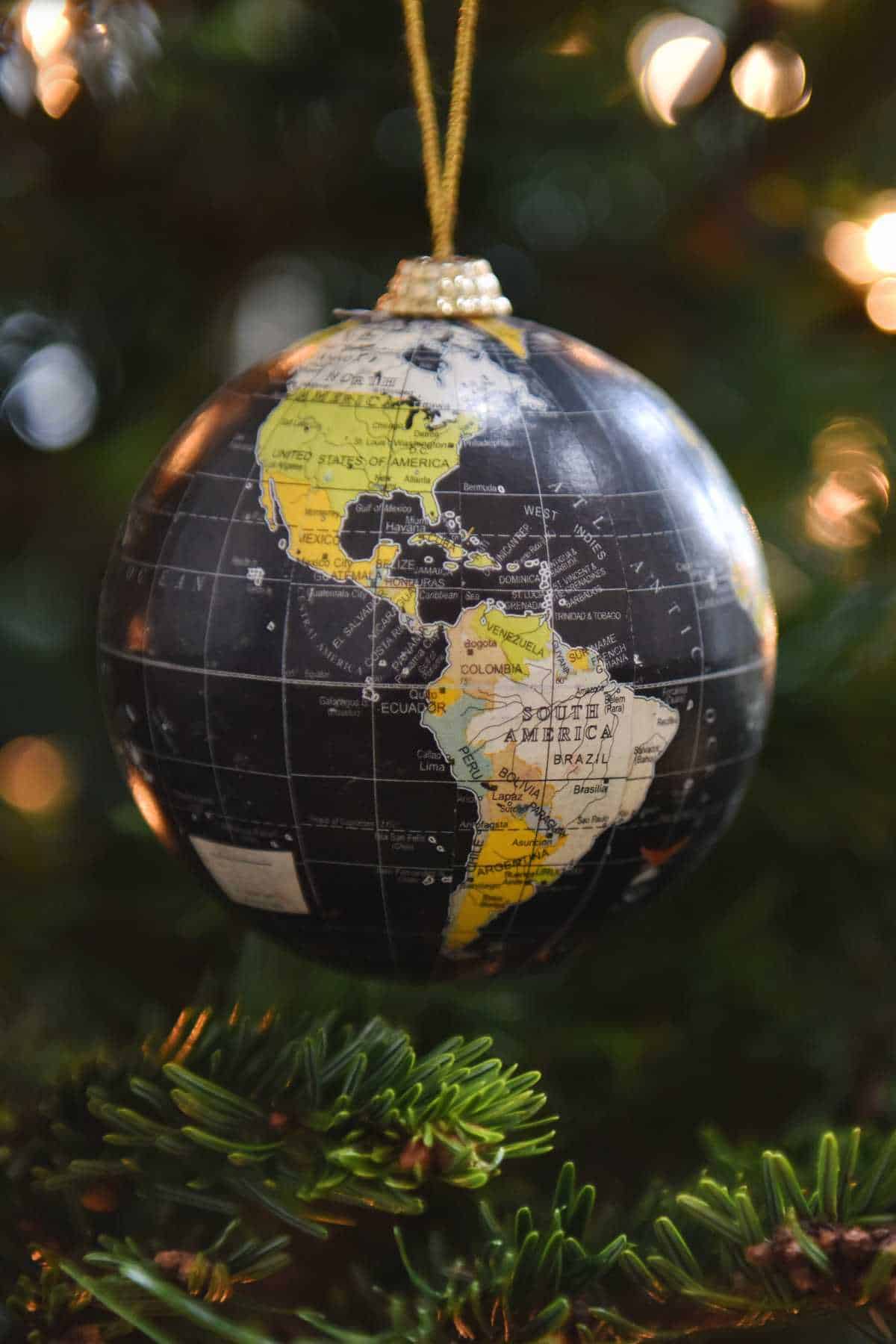 A globe-themed ornament.