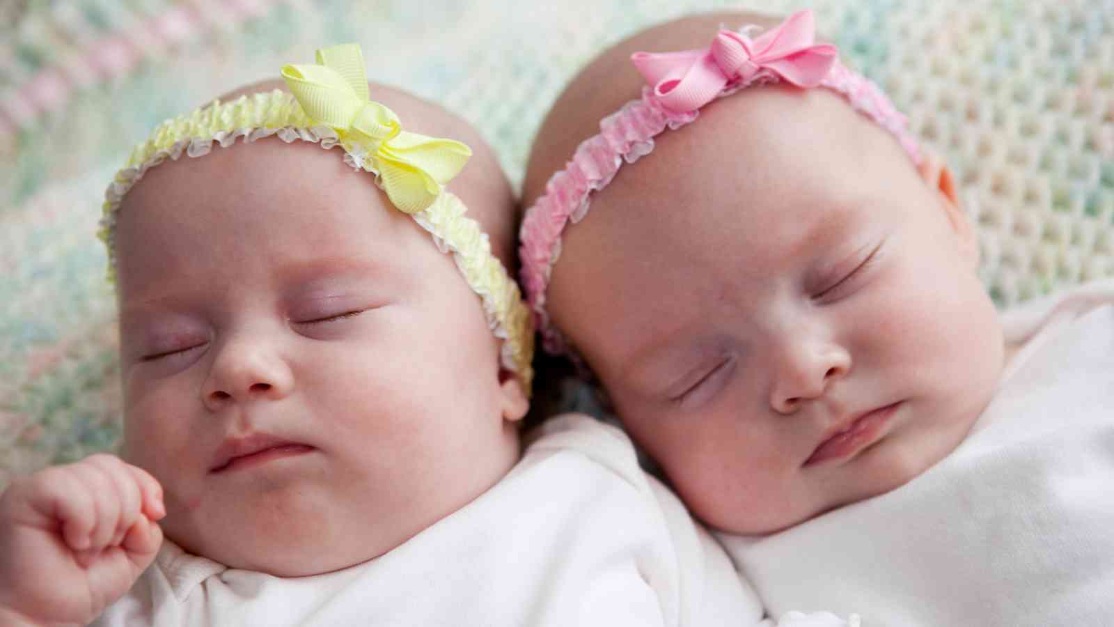 Twin baby girl sleeping.