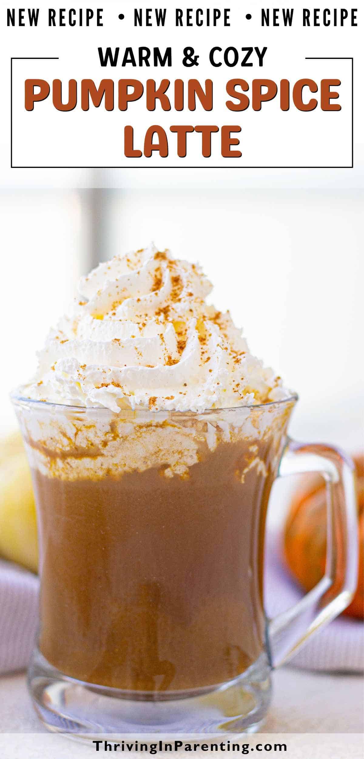 Pin image of Starbucks copycat pumpkin spice latte blog post.