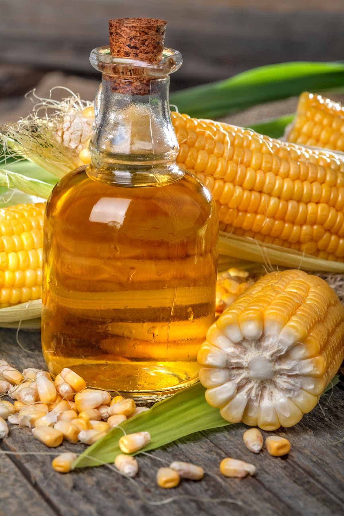 A glass bottle of corn oil syrup.
