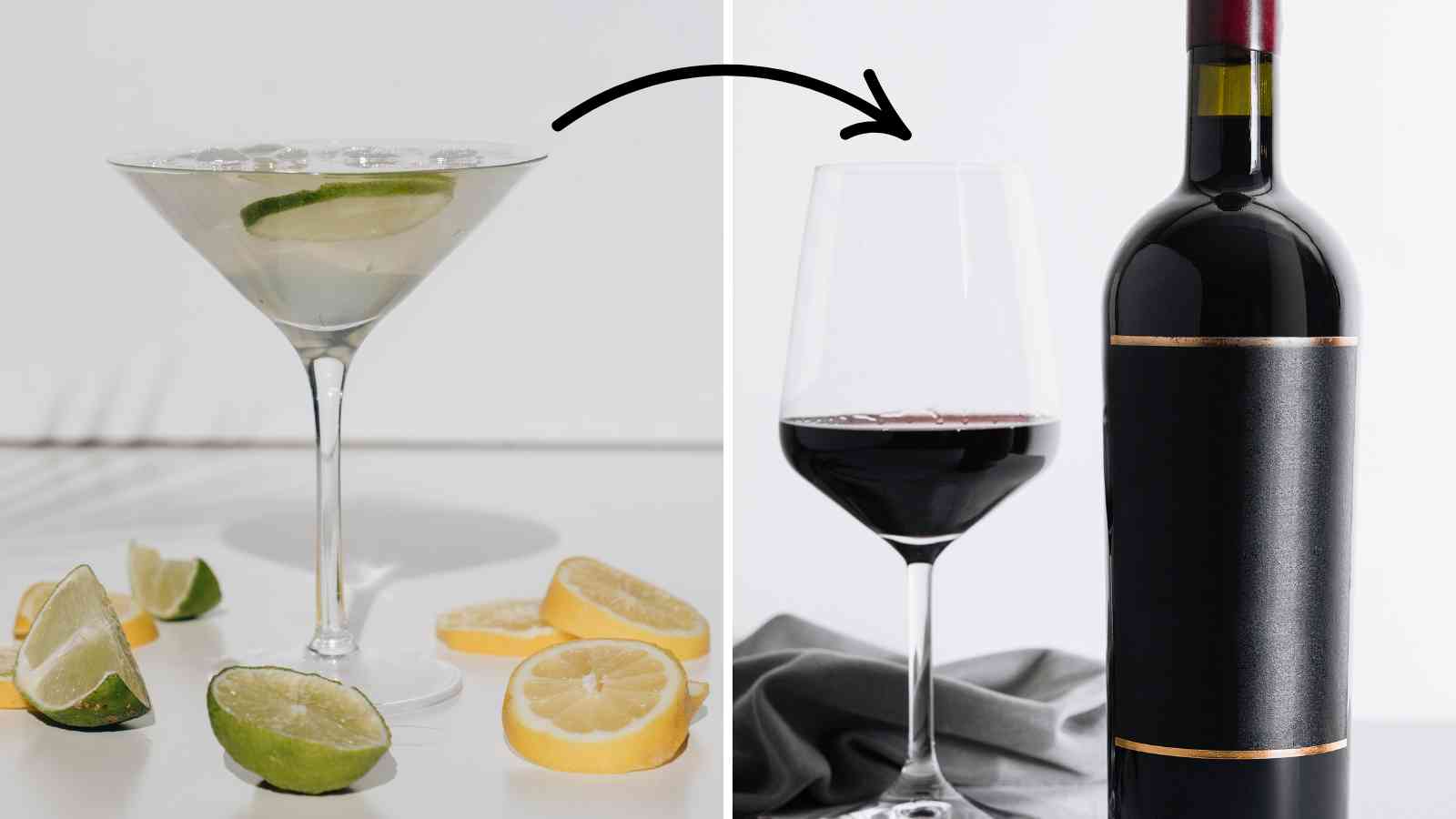 A collage of cocktail and red wine.