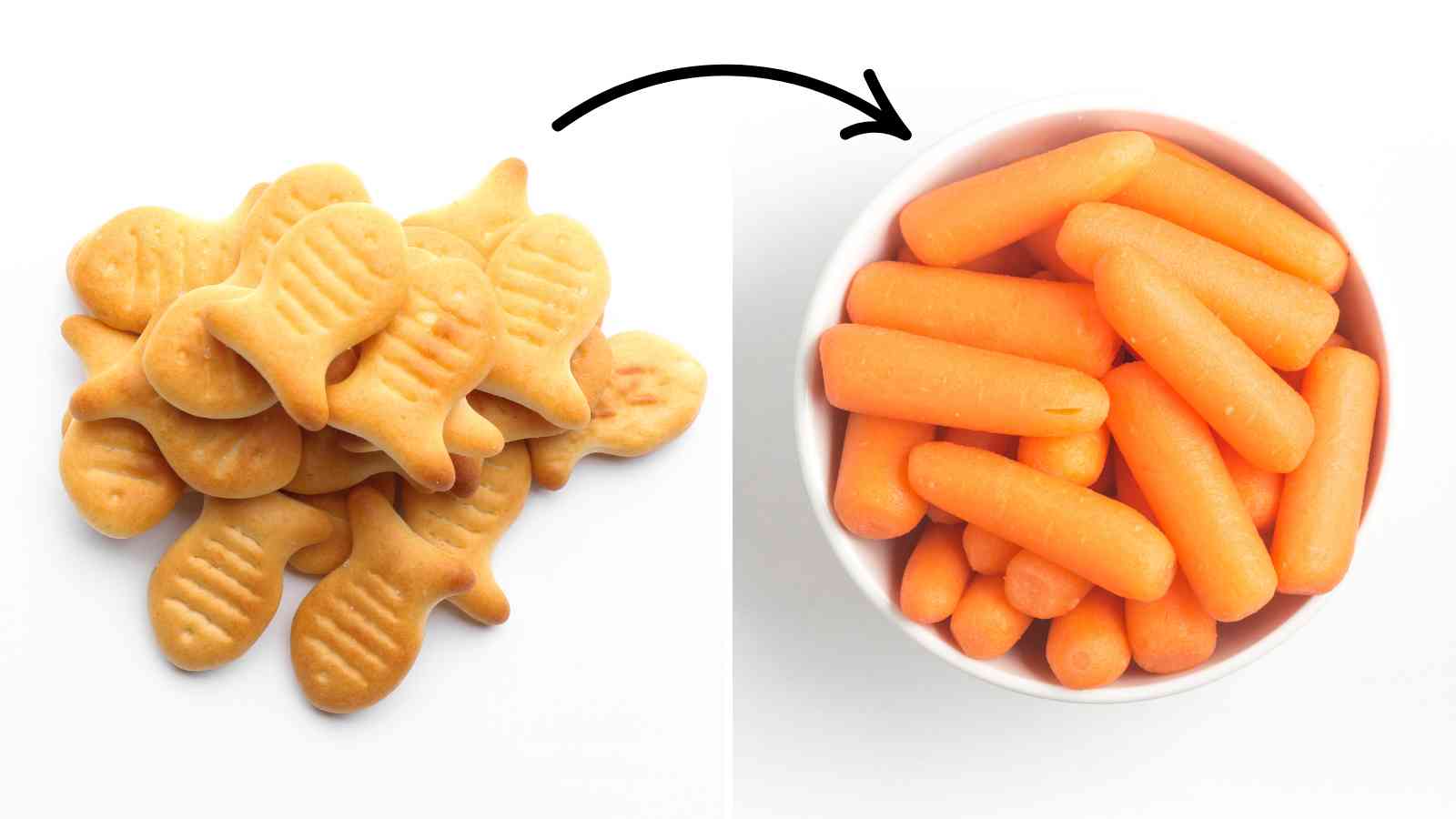 A collage of crackers and baby carrots.