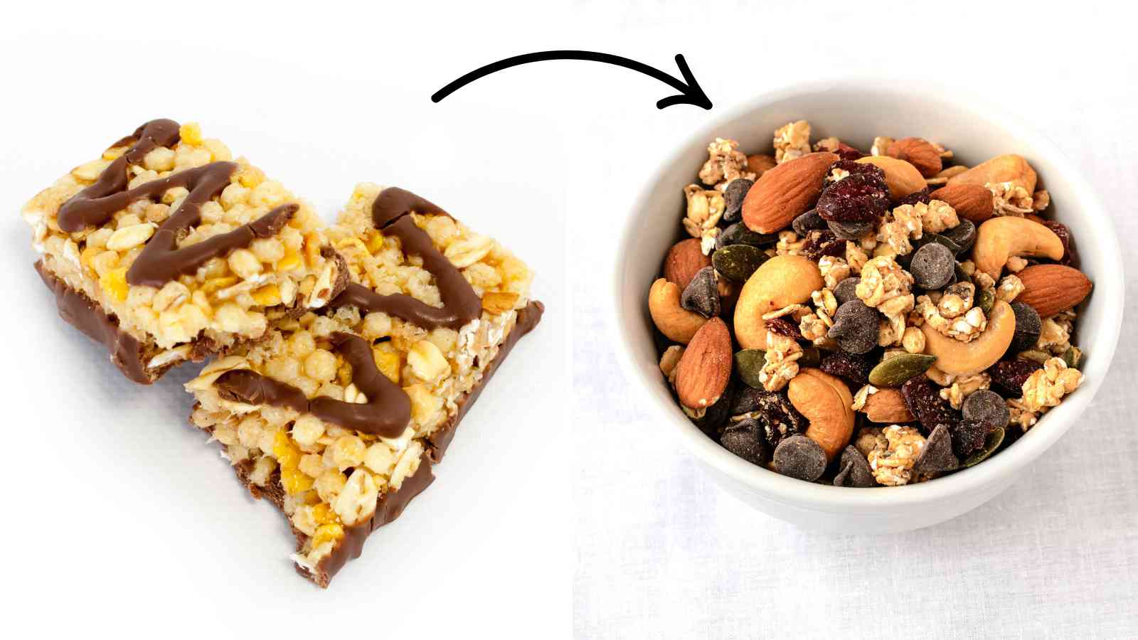 A collage of granola bars and trail mix.