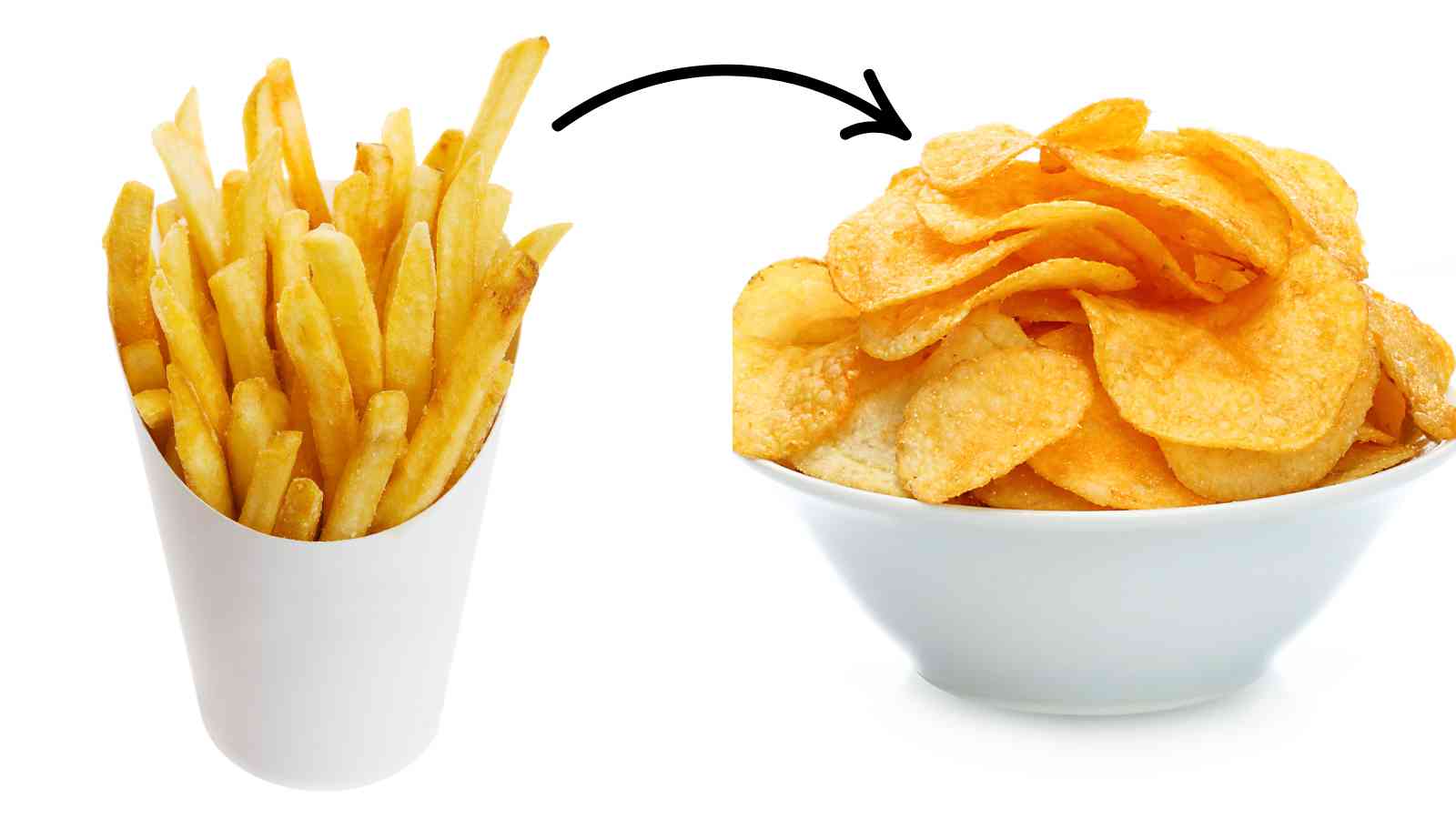 A collage of French fries and homemade potato chips.