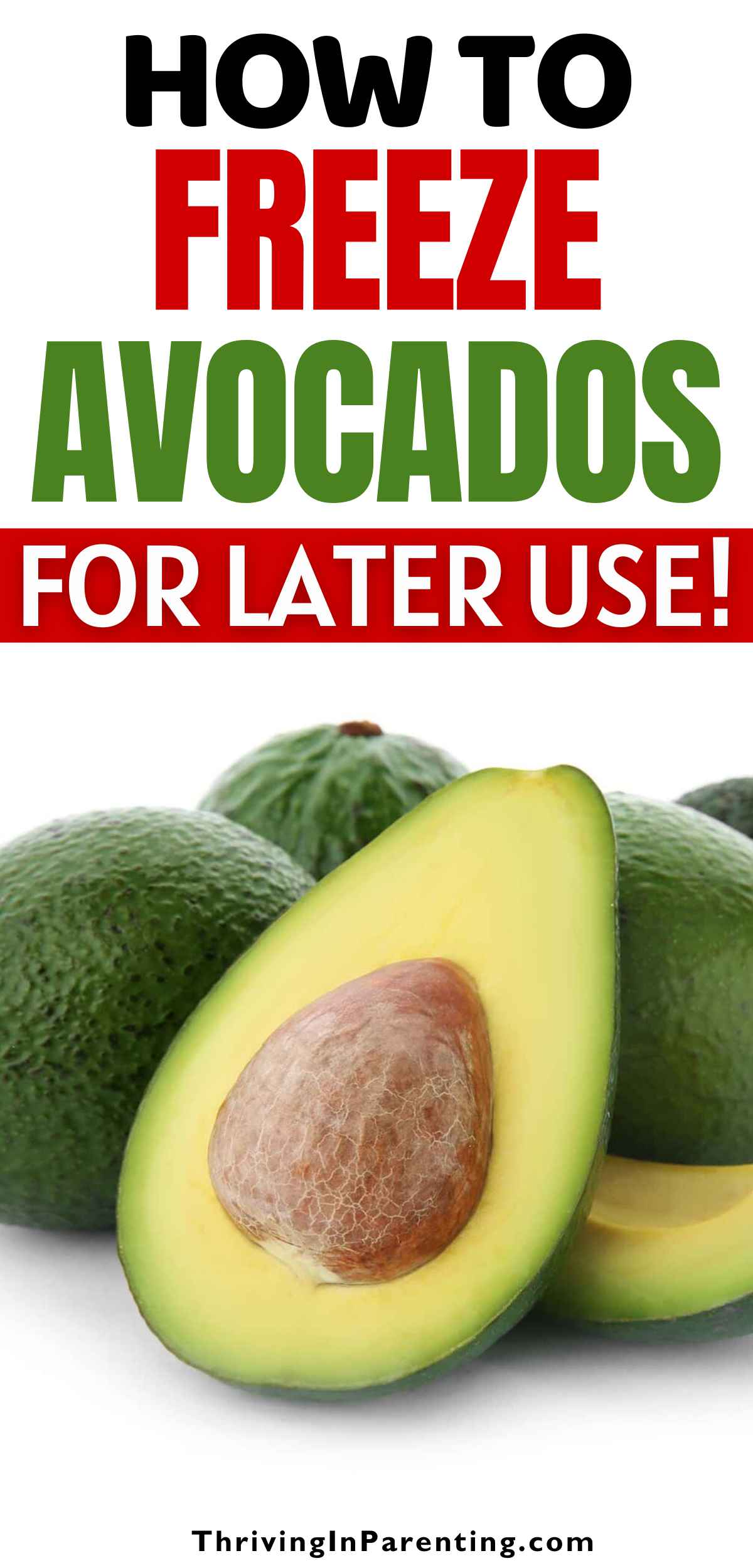 Pin image of freezing avocados syndicated blog post.