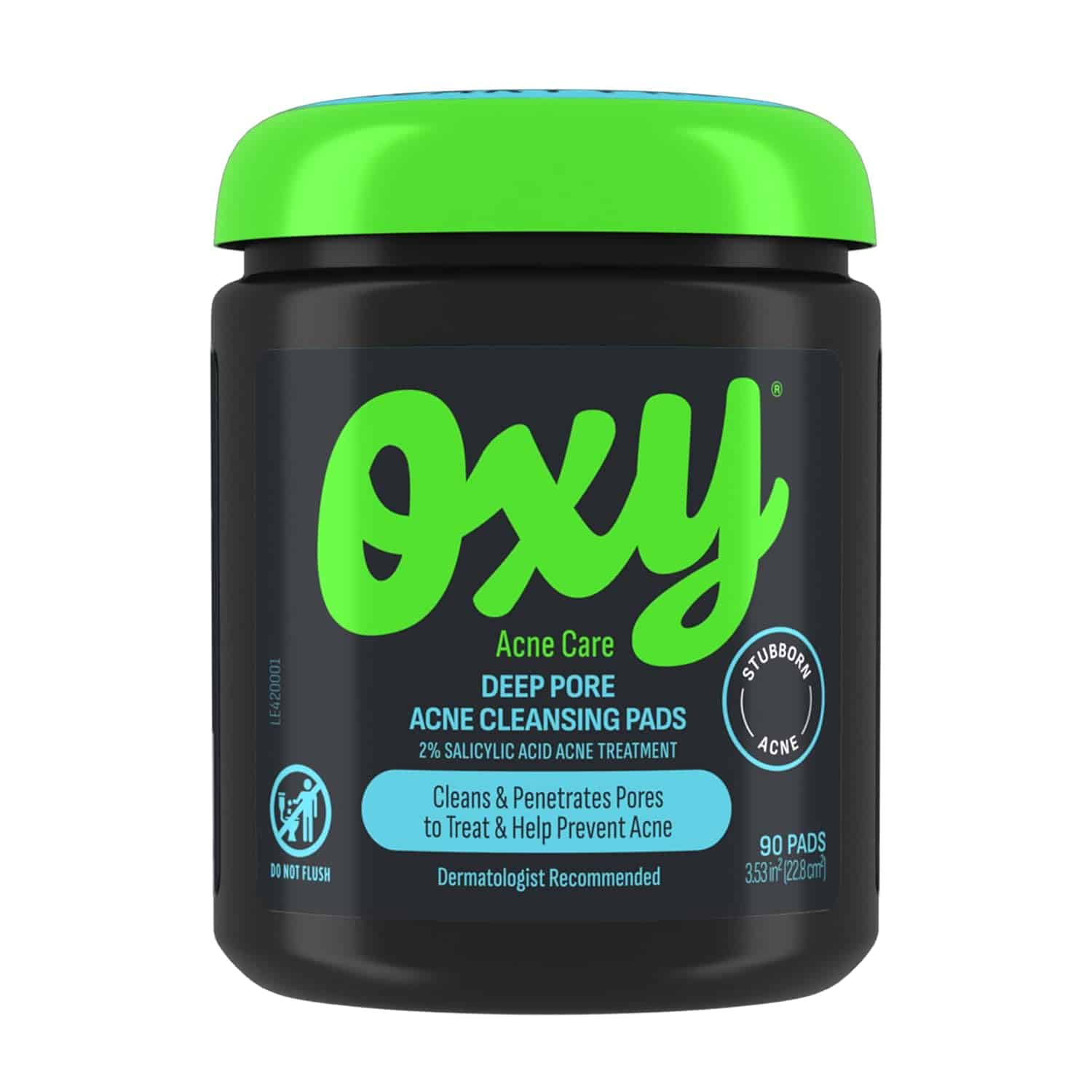 A container of Oxy Deep Pore Acne Cleansing Pads is shown against a white background.