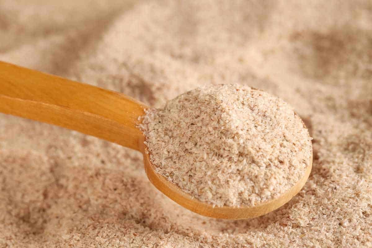 A wooden spoon with a scoop of powder.