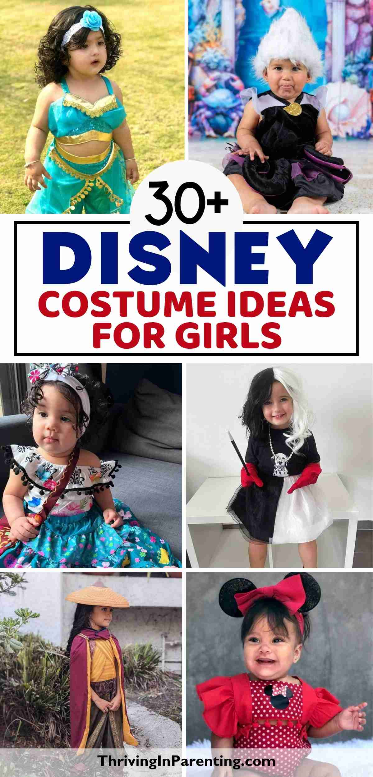 A collage of Disney costumes for girls.