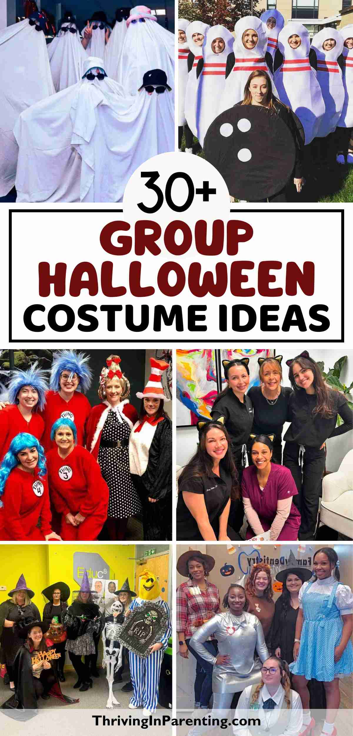A collage of several group Halloween costume ideas.