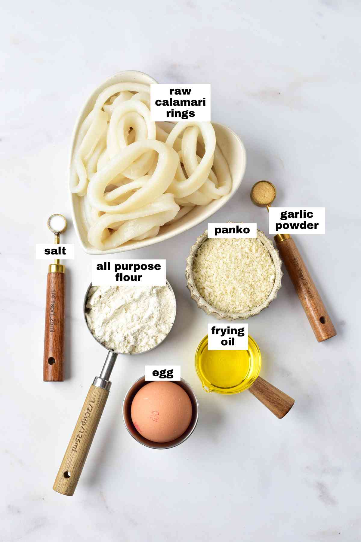 All the ingredients for crispy calamari fries.