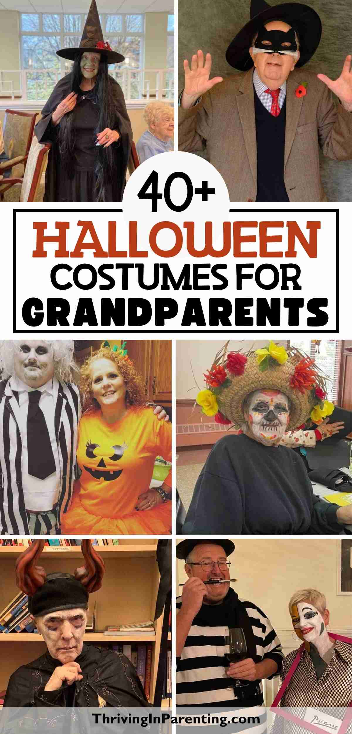 A collage of several Halloween costume ideas for grandparents.