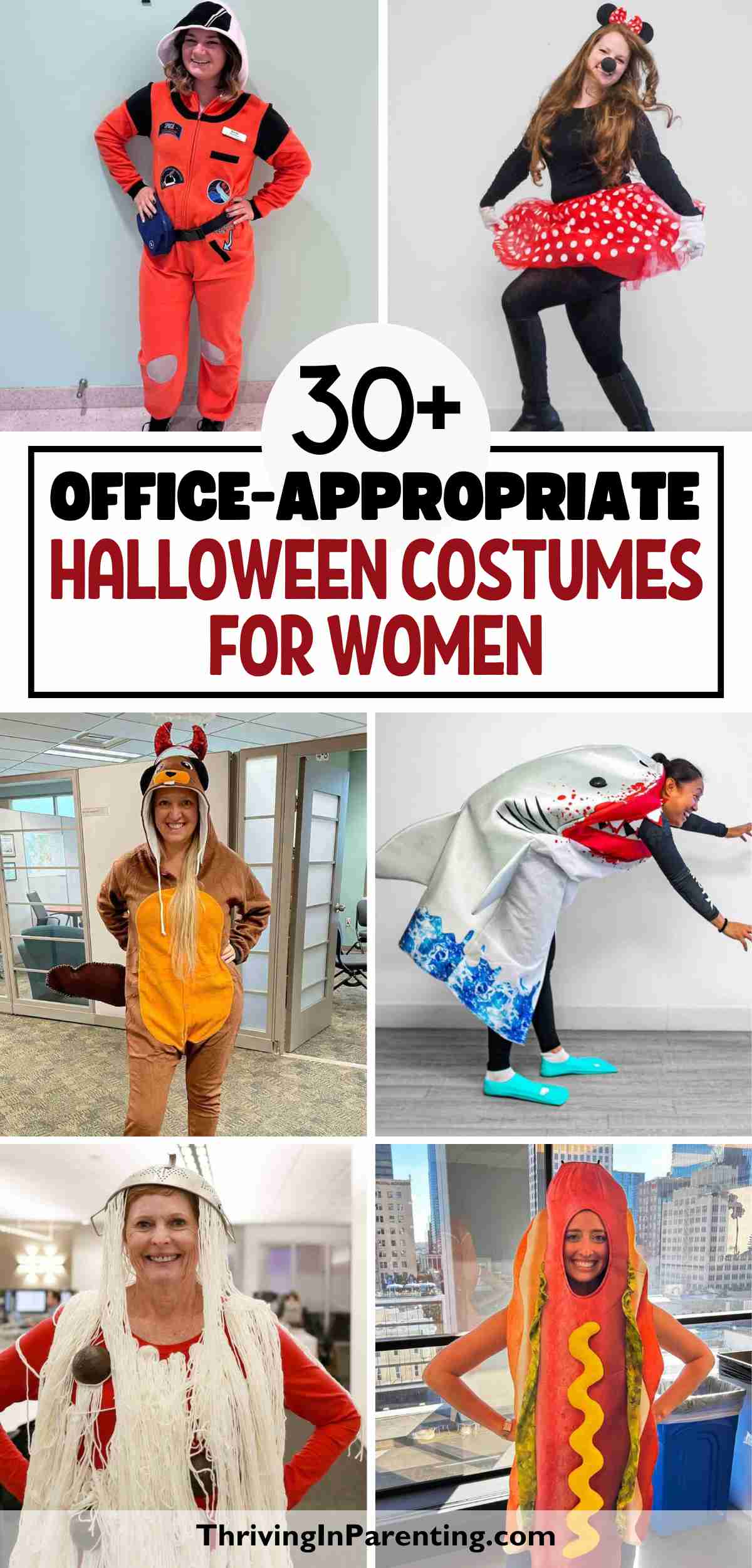 A collage of several office-appropriate Halloween costumes for women.