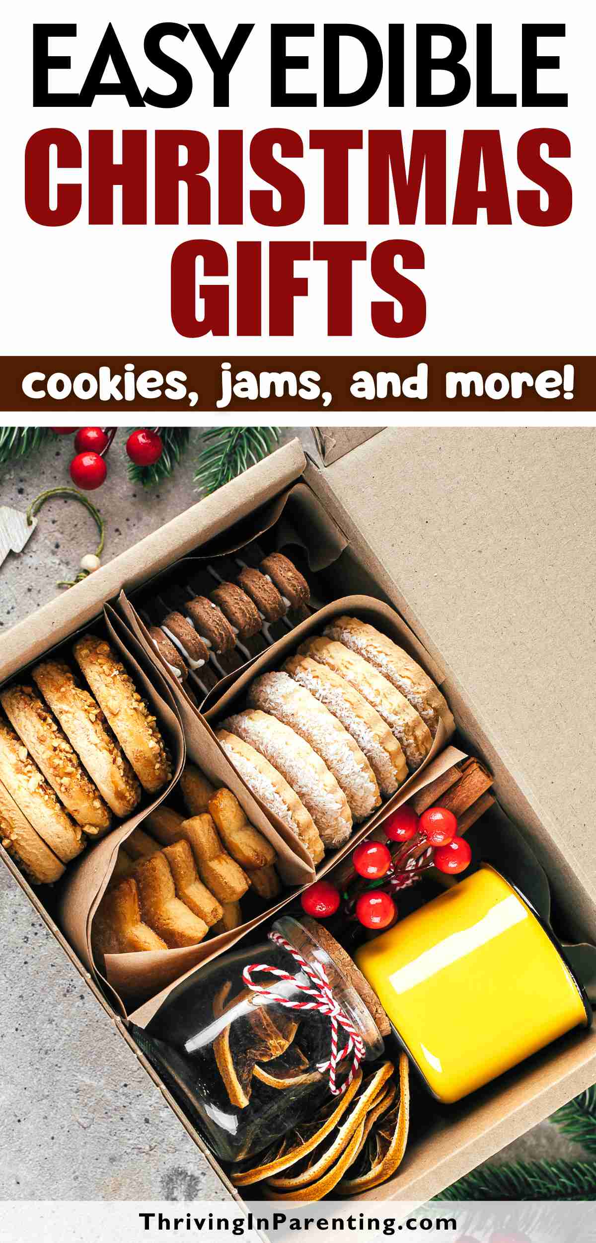 Pin image of edible gifts syndicated blog post.