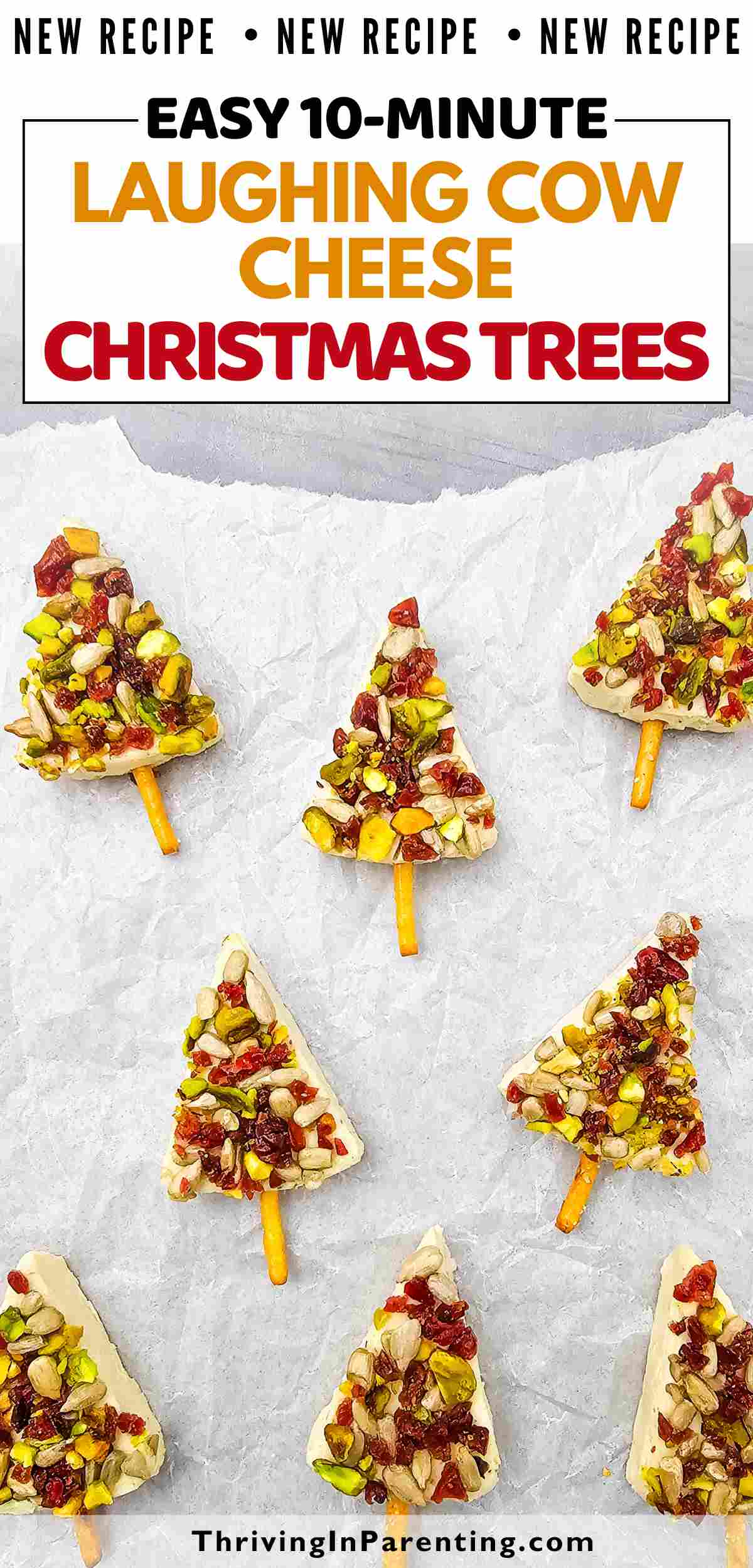 Pin image of cheese Christmas tree recipe blog post.