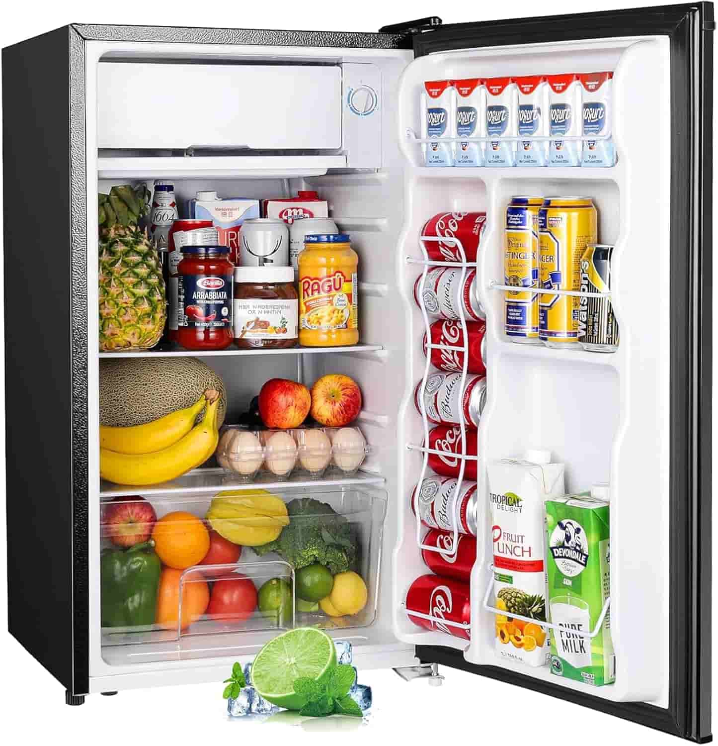 Fresh fruits and snacks inside a well-stocked refrigerator for healthy parenting meal ideas, family nutrition and wellness.