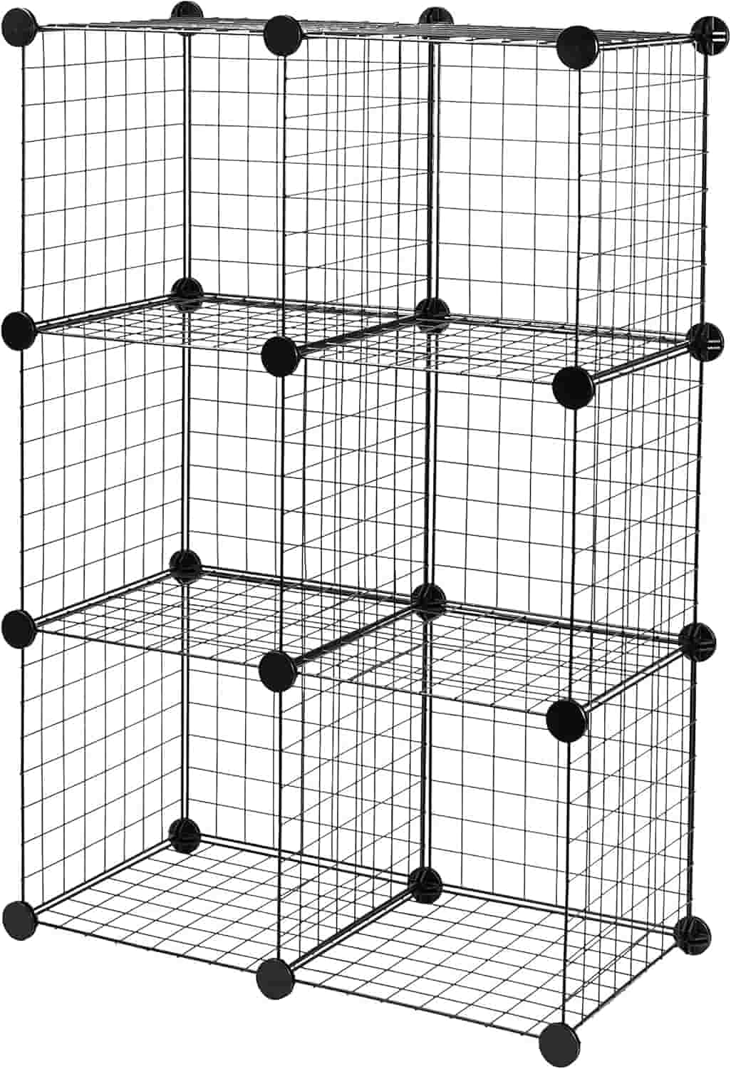 A six-cube black wire grid storage organizer with three rows and two columns, connected by black plastic joints.