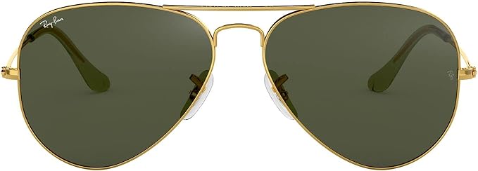 Front view of Ray-Ban aviator sunglasses with green lenses and a thin gold metal frame.