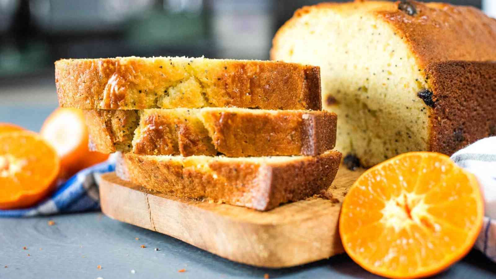 Cranberry clementine quick bread topped with orange glaze.