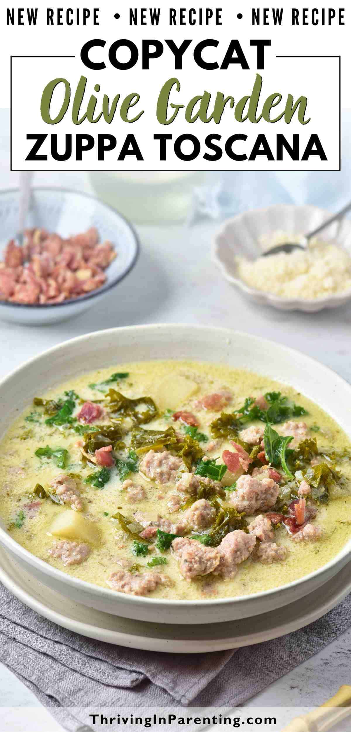 Pin image of Olive Garden zuppa toscana copycat recipe blog post.