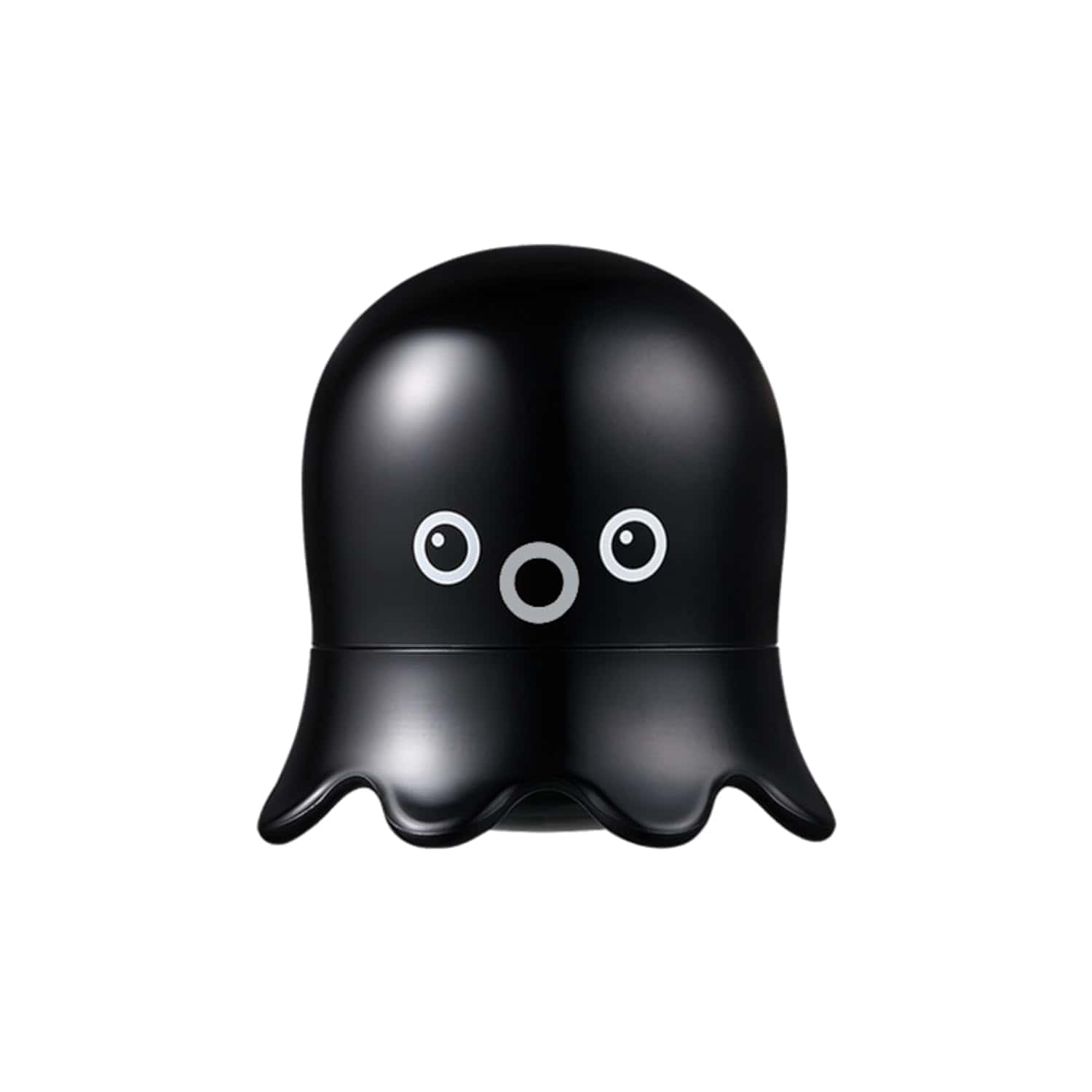 A black, octopus-shaped container with cartoon eyes and a round mouth, displayed on a white background.