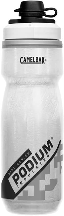 Clear insulated CamelBak Podium water bottle with a black cap and "Podium" branding on the front.