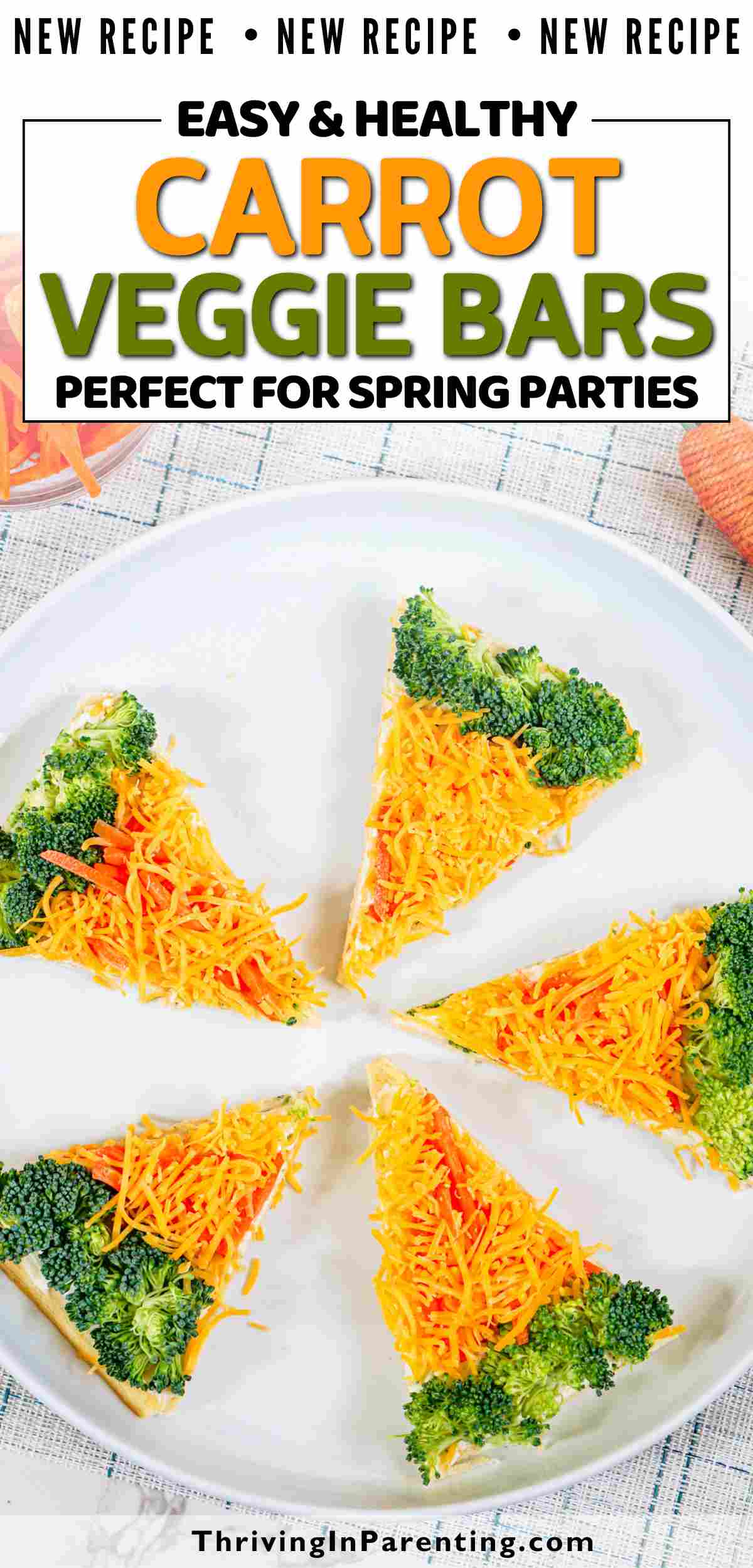 Pin image of carrot veggie bars recipe blog post.