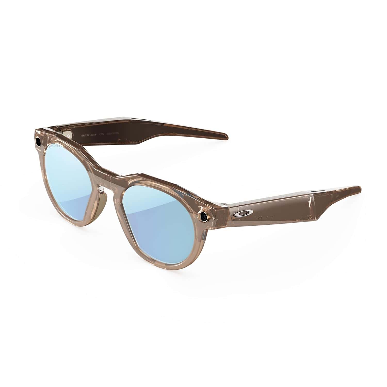 Clear-frame sunglasses with round, blue-tinted lenses and thick arms, displayed on a white background.