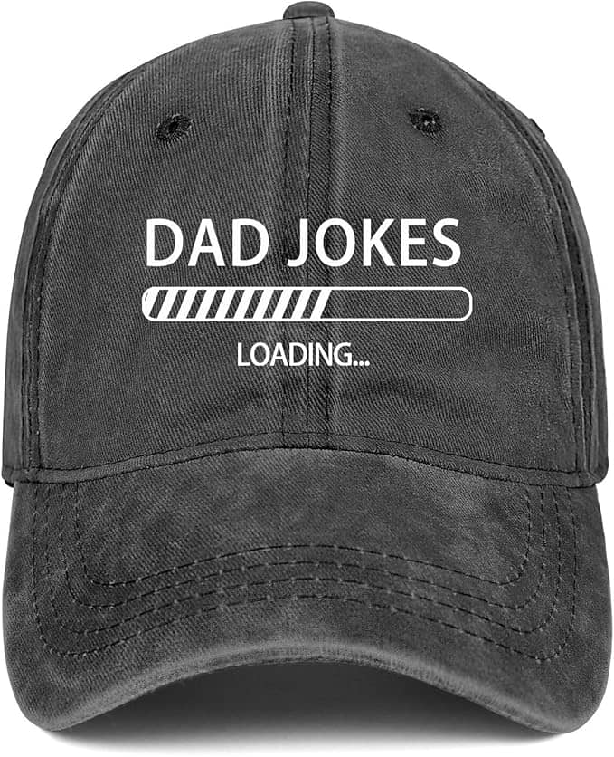 A black cap with the text "DAD JOKES" above a loading bar graphic and the word "LOADING..." underneath.