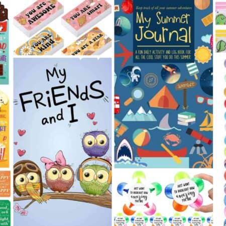 A collage featuring end of the school year gifts for classmates that help kids show appreciation in an easy, meaningful way.