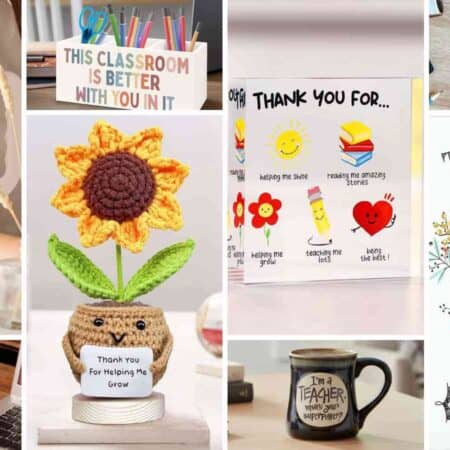 A collage of end of the school year gift ideas for teachers.
