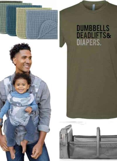 A collage of Father's Day gift ideas for expecting dads.