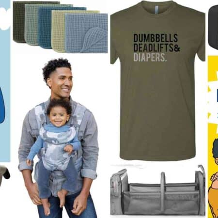 A collage of Father's Day gift ideas for expecting dads.