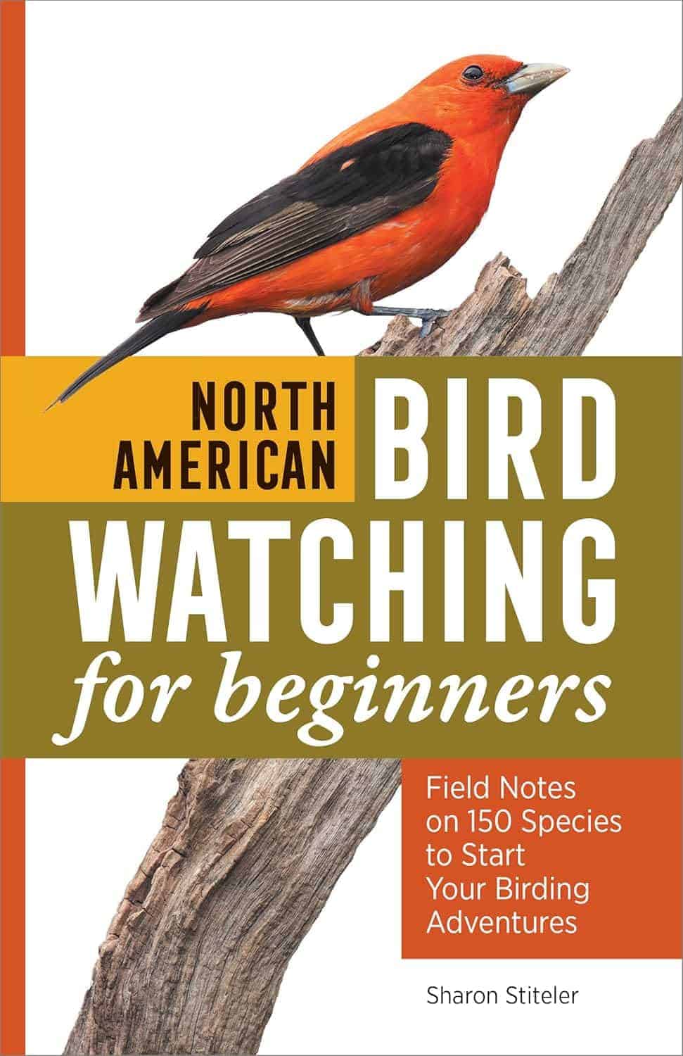 Book cover titled "North American Bird Watching for Beginners" with an image of an orange and black bird perched on a branch. Author: Sharon Stiteler.